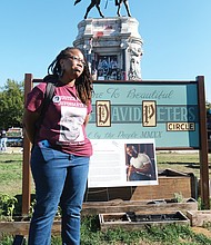 Princess Blanding, sister of the late Marcus-David Peters, joined family members in hosting a celebration Saturday to mark what would have been her brother’s 27th birthday and to keep his memory alive. Location: The Lee statue in Richmond that sits on a traffic circle that some now call Marcus-David Peters Circle.