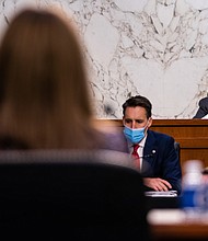 Committee chairman Sen. Lindsey Graham speaks during the third day of the Supreme Court confirmation hearing for Judge Amy Coney Barrett before the Senate Judiciary Committee on Capitol Hill on October 14, 2020 in Washington, DC./Credit:	Demetrius Freeman/Pool/Getty Images