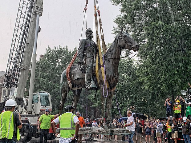 After more than 100 years, the statue of Confederate Stonewall Jackson on Monument Avenue came down to the cheers of throngs of people July 1 shortly after Mayor Stoney’s emergency order for the racist symbols to be removed.