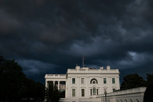 Storm clouds are seen near the White House on June 25, 2020 in Washington, DC.
Credit:	Drew Angerer/Getty Images