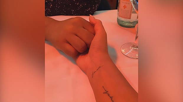 Chrissy Teigen honors her late son with a new tattoo of his name./Credit:	From Chrissy Teigen/Twitter