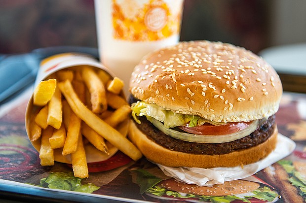 In this photo illustration, an 'Impossible Whopper' sits on a table at a Burger King restaurant on April 1, 2019 in Richmond Heights, Missouri.
Credit:	Michael Thomas/Getty Images