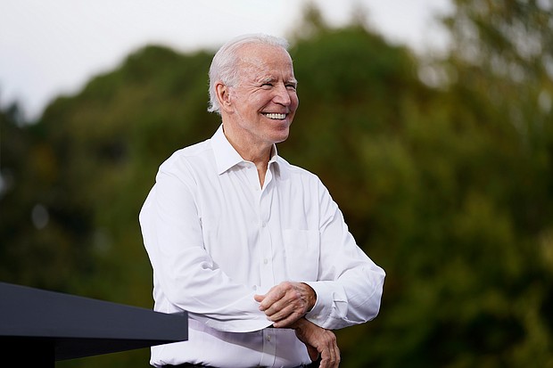 Democratic presidential candidate former Vice President Joe Biden arrives to speak at a drive-in rally at Cellairis Amphitheatre in Atlanta on Oct. 27, 2020./Credit:	Andrew Harnik/AP