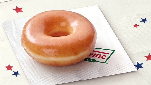 Caption:	Visitors to Krispy Kreme with an "I Voted" sticker get a free glazed doughnut on Election Day./Credit:	Krispy Kreme