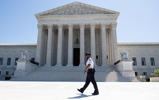 The US Supreme Court is seen in Washington, DC, on May 4, 2020, during the first day of oral arguments held by telephone, a first in the Court's history, as a result of COVID-19, known as coronavirus./Credit:	Saul Loeb/AFP/Getty Images