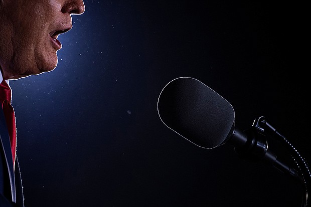 US President Donald Trump speaks during a Make America Great Again rally at Miami-Opa Locka Executive Airport in Opa Locka, Florida on November 2, 2020.
Credit:	Brendan Smialowski/AFP/Getty Images