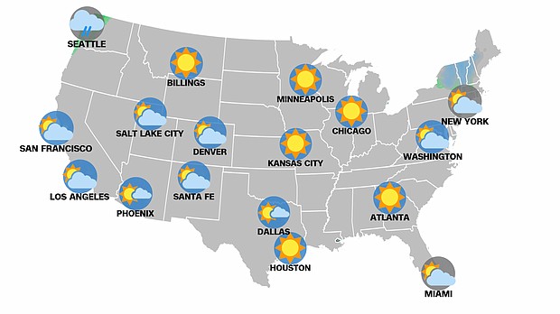 The weather will mostly be dry and warm for a vast majority of the country -- good news for those who waited to brave the outdoor lines on Election Day./Credit:	CNN Weather