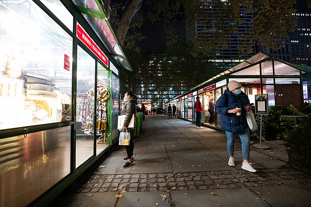 Another stimulus deal is likely coming -- but it may not be in time for the holidays. People shop in Bryant Park as the city continues the re-opening efforts following restrictions imposed to slow the spread of coronavirus on October 31, 2020 in New York City/Credit:	Noam Galai/Getty Images