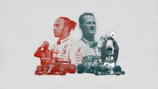 \History was made at the Portimao Circuit in Portugal when Lewis Hamilton overtook Michael Schumacher's 91 race wins and become the all-time leader in Formula One Grand Prix victories?/Credit:	CNN/Photo Illustration/Getty Images/G Smith