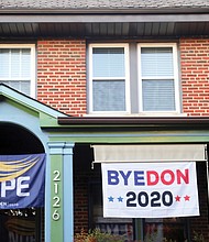 Banners at two homes in the near West End exemplify the views of many who hoped this election would bring an end to Donald Trump’s presidency. Expectations that Democrats Joe Biden and Kamala Harris would win the election proved accurate after they were announced as the winners in Pennsylvania last Saturday, ensuring they had won in enough states to gain the required 270 electoral votes.