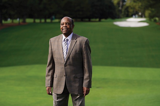Lee Elder stands on the first tee Nov. 9 at the Masters golf tournament in Augusta, Ga.