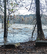 Near Rocketts Landing to the east of Downtown, the surging river flooded an unprotected section of the Virginia Capital Trail.