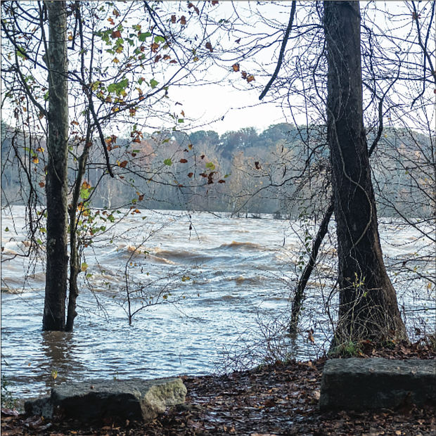 Near Rocketts Landing to the east of Downtown, the surging river flooded an unprotected section of the Virginia Capital Trail.