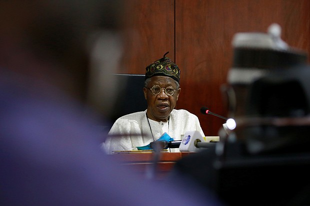 Nigeria's Information and Culture Minister Lai Mohammed defended the country's security response to the October 20 protest at the Lekki toll gate in Lagos during a news conference in Abuja.
Credit:	Afolabi Sotunde/Reuters
