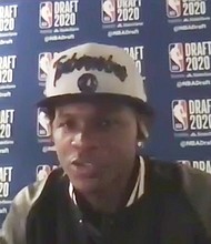 Anthony Edwards talks to reporters by video Nov. 18 after being chosen by the Minnesota Timberwolves during the NBA draft.