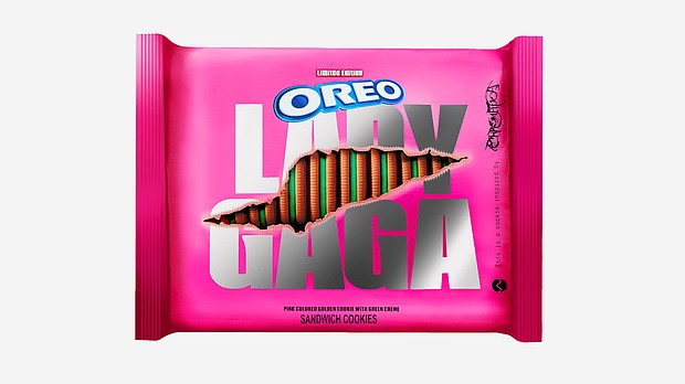 The packaging for the Lady Gaga Oreos is inspired by the singer's "Chromatica" album.
Credit:	OREO