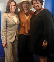 From left, Vice President-elect Kamala Harris, former Atlanta First Lady Valerie Richardson Jackson and Democratic activist Stacey Abrams.