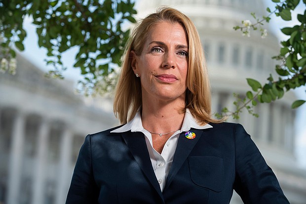 Sara Nelson, president of the Association of Flight Attendants-CWA, is pictured on the East Front of the Capitol on Wednesday, August 5, 2020.
Credit:	Tom Williams/CQ Roll Call/AP