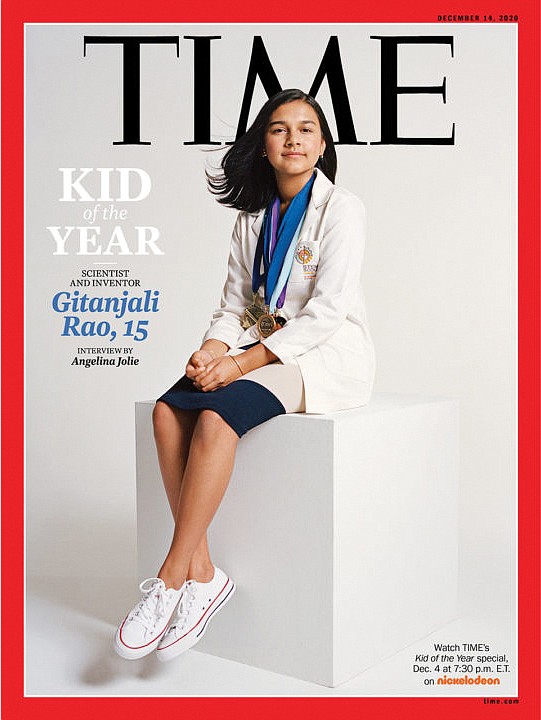 Gitanjali Rao is featured on the cover of TIME magazine. She was named TIME magazine’s and Nickelodeon’s first Kid of the Year.