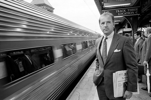 In this September 1988 file photo, then-Sen. Joe Biden is seen on the platform in Wilmington, DL.
Credit:	Joe McNally/Archive Photos/Getty Images
