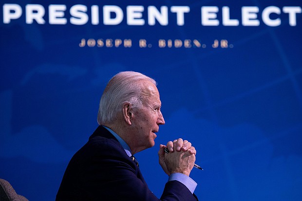 President-elect Joe Biden speaks during a foreign policy and national security virtual meeting at the Queen Theater December 28, 2020, in Wilmington, Delaware.
Credit: BRENDAN SMIALOWSKI/AFP/Getty Images