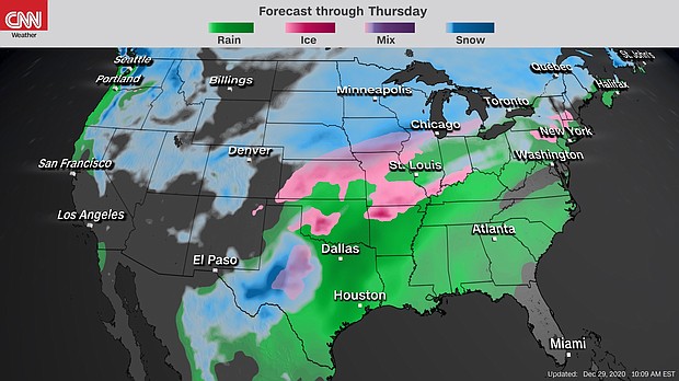 The weather won't be ideal for much of the country, making the "at-home" option of ringing in the New Year sound even better.
Credit: CNN