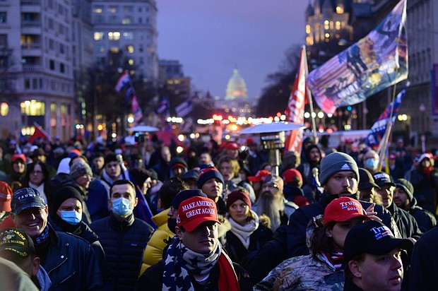 Supporters of President Donald Trump protest at Freedom Plaza in Washington on January 5, 2021.
Credit:	Erin Scott/Bloomberg/Getty Images
