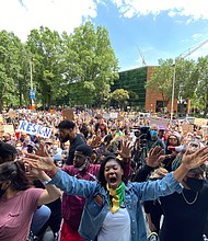 An angry and frustrated crowd of about 1,500 people descend on City Hall, below right, calling for the resignation of Richmond Police Chief Will Smith and Mayor Levar M. Stoney, despite their apologies for the police action. Chief Smith resigned on June 16.