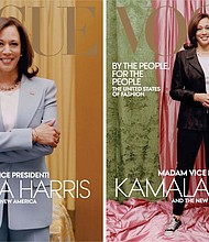 The February issue of Vogue magazine’s cover will show Vice President-elect Kamala Harris in a casual look, right, instead of the cover on the left that the Harris team approved.