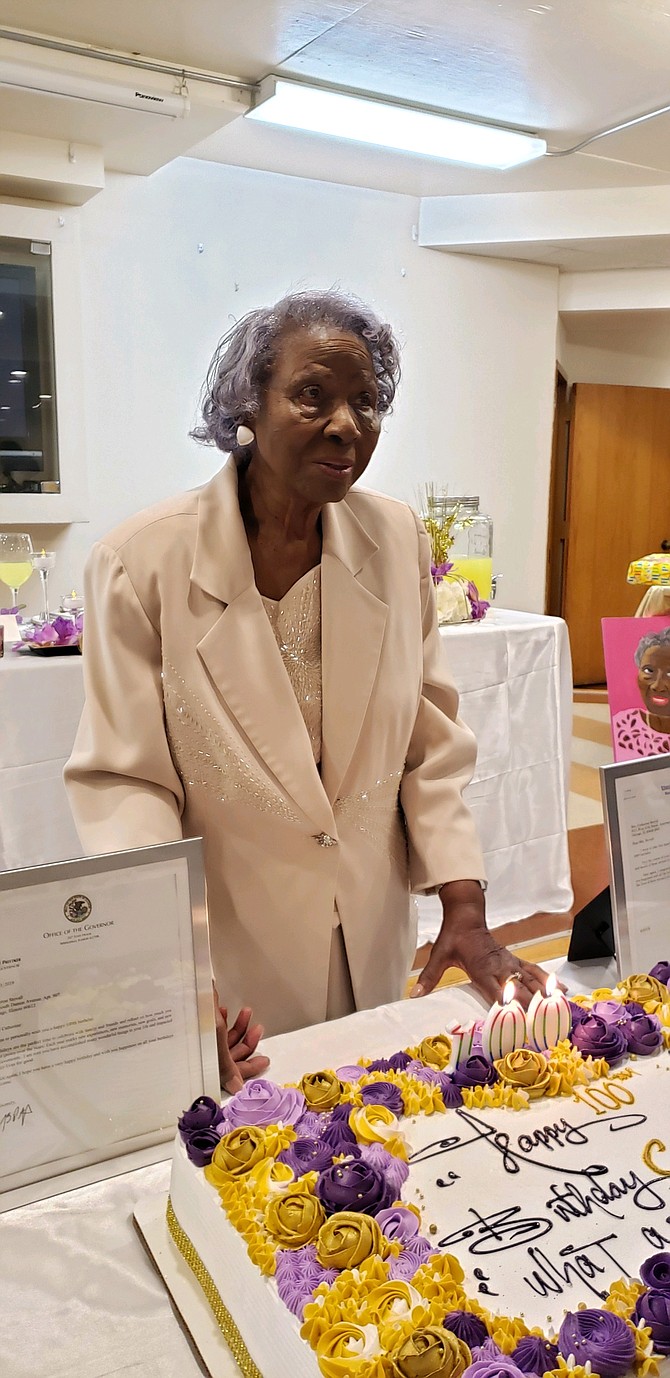 Catherine Stovall pictured at her 100th year birthday celebration.  Photo courtesy of the Village of Robbins