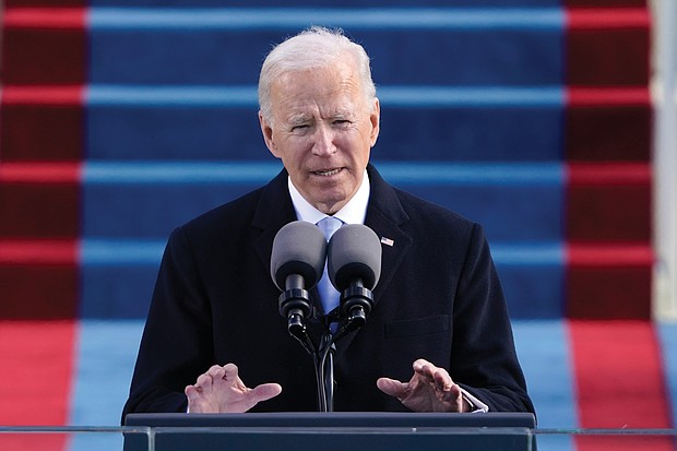 President Joe Biden calls for national unity during his 20-minute inaugural address.