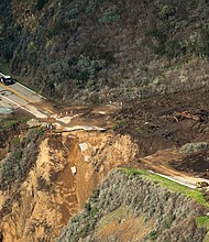 The view of Highway 1 on Friday, after a chunk of the roadway collapsed into the Pacific Ocean.
Credit:	Gabrielle Lurie/The San Francisco Chronicle/Getty Images