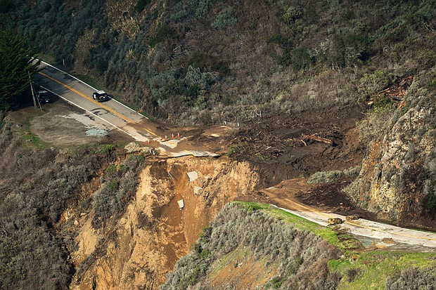 The view of Highway 1 on Friday, after a chunk of the roadway collapsed into the Pacific Ocean.
Credit:	Gabrielle Lurie/The San Francisco Chronicle/Getty Images