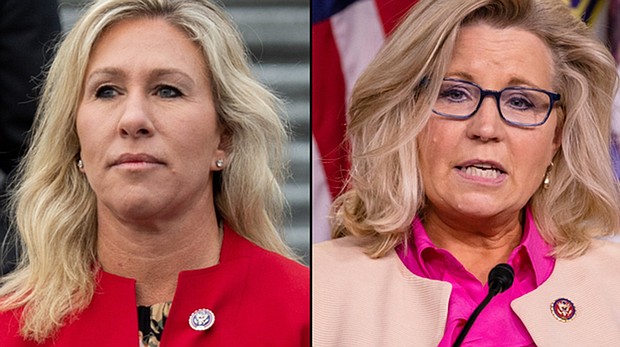 Congresswoman Marjorie Taylor Greene (left) is a Trump-backed QAnon supporter. Congresswoman Liz Cheney (right) has been the target of both Republican and right-wing media backlash.
Credit:	Getty Images