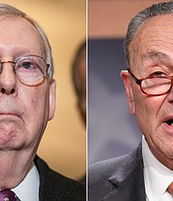 At left, Senate Minority Leader Mitch McConnell, and at right, Senate Majority Leader Chuck Schumer
Credit:	Getty