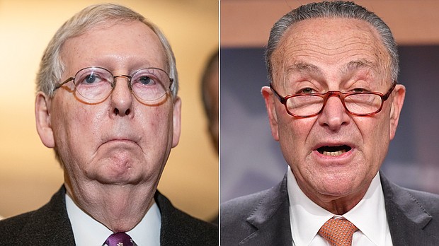At left, Senate Minority Leader Mitch McConnell, and at right, Senate Majority Leader Chuck Schumer
Credit:	Getty