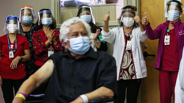 The news about the future of the Covid-19 crisis is really promising. This image shows Sharp HealthCare caregivers celebrating after patient Carlos Alegre received the Pfizer-BioNTech COVID-19 vaccine on December 21, 2020 in Chula Vista, California.
Credit:	Mario Tama/Getty Images