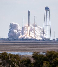 The Northrop Grumman Antares rocket, with a Cygnus resupply spacecraft aboard, launches from NASA's Wallops Flight Facility in Virginia on February 20.
Credit:	Patrick Black/NASA