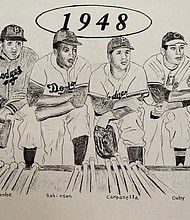 1948 players: Don Newcombe, Jackie Robinson, Roy Campanella and Larry Doby were the first Black All-Stars after starting careers in the Negro Leagues.