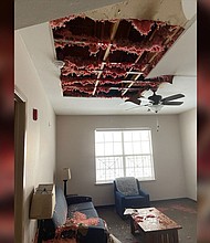 The roof of Genesis Women's Shelter & Support's transitional housing was badly damaged in the Texas storms, causing damage inside.
Credit:	Courtesy Genesis Shelter