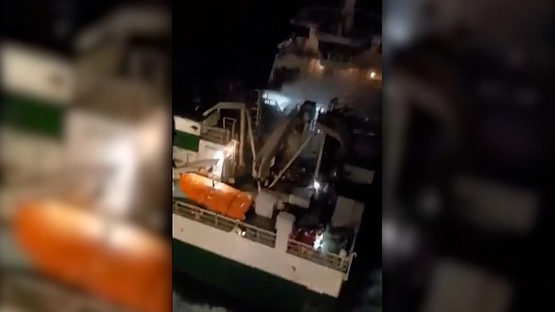 More than 30 crew members were rescued via helicopters and naval vessels after a fire erupted on their ship roughly 130 miles from the Canadian coastline, according to a statement from the US Coast Guard.
Credit:	WBZ;USCG; Canadian Joint Rescue Coordination Center Halifax