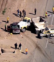 An SUV packed with people and a semitruck slammed into each other near the Mexican border on Tuesday morning.
Credit:	KCAL/KCBS