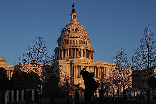 The last rays of sunlight fall on the dome of the U.S. Capitol January 30, 2018 in Washington, DC. The Senate is bracing for a series of politically tough amendment votes that could stretch late into the night and into the early hours of March 6.
Credit:	Chip Somodevilla/Getty Images