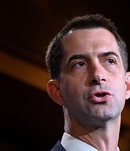 Arkansas Sen. Tom Cotton, a Republican, is attacking Democrats for passing a pandemic relief bill that will send money to prisoners.
Credit:	Erin Scott/Bloomberg/Getty Images