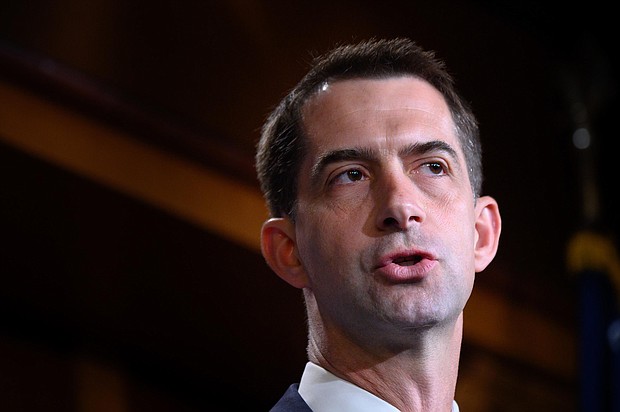 Arkansas Sen. Tom Cotton, a Republican, is attacking Democrats for passing a pandemic relief bill that will send money to prisoners.
Credit:	Erin Scott/Bloomberg/Getty Images