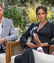 Harry and Meghan's interview with Oprah Winfrey was a cultural earthquake, with upwards of 17 million viewers measured by Nielsen's TV ratings scale.
Credit:	Harpo Productions/Joe Pugliese/Getty Images