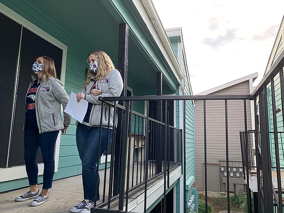 Three Texas teachers heard giggles as they insistently knocked on the front door of their student's home.