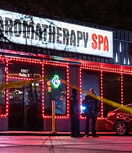 Six of the eight people who were shot dead at three metro Atlanta massage parlors on Tuesday were Asian women, the Atlanta Journal-Constitution reported, citing authorities.
Credit:	Elijah Nouvelage/AFP/Getty Images