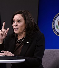 Vice President Kamala Harris and her team are staring down attempts to make her the face of the Biden administration's response to the crisis at the border. She is seen here on March 2.
Mandatory Credit:	Olivier Douliery/AFP/Getty Images