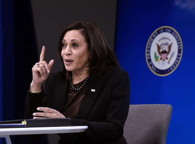 Vice President Kamala Harris and her team are staring down attempts to make her the face of the Biden administration's response to the crisis at the border. She is seen here on March 2.
Mandatory Credit:	Olivier Douliery/AFP/Getty Images